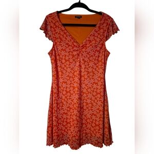 Wild Fable Orange Floral Mesh Mini Dress Size L Y2K Sheer Overlay Lined